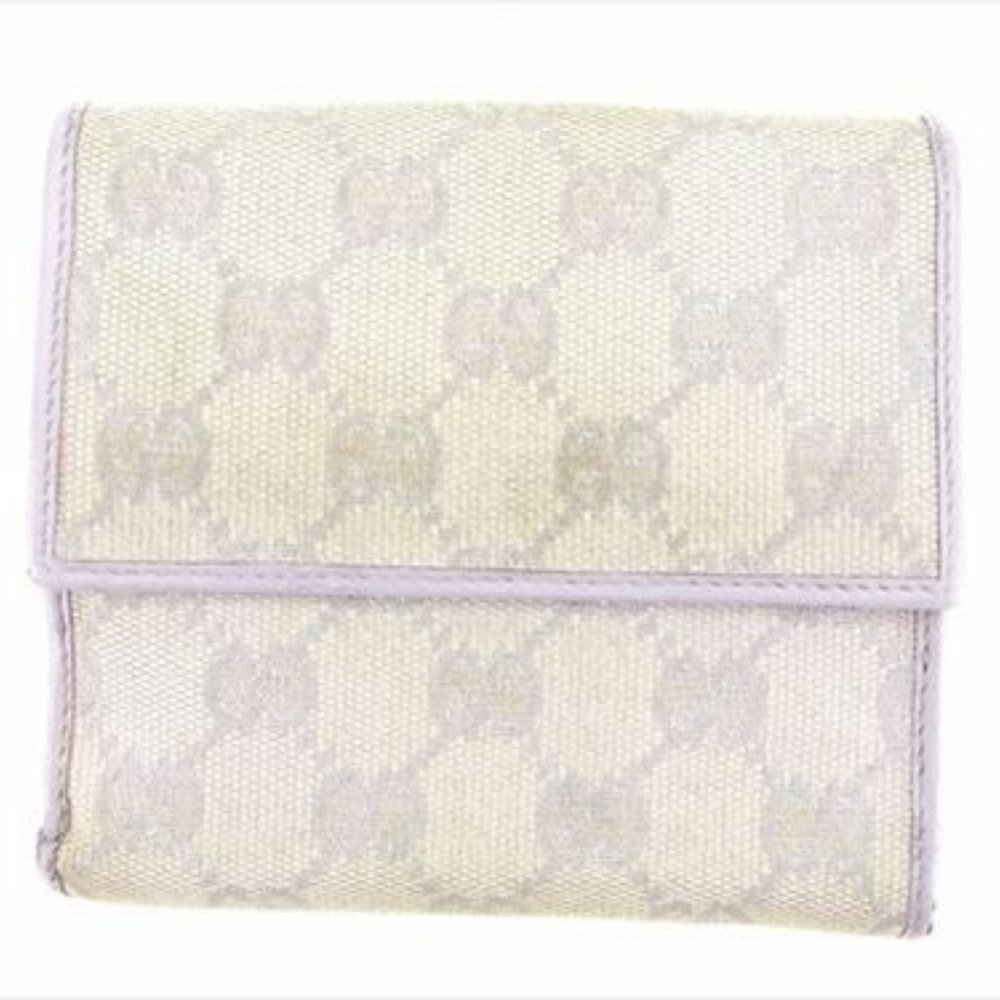 Auth Gucci Wallet Purse Glogos Purple Beige Canvas Leather Woman - Picture 2 of 9